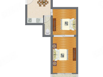 2室1厅 45.61平米
