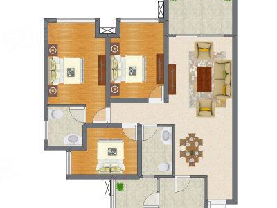 3室2厅 108.00平米户型图