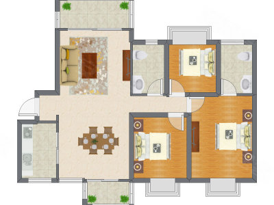 3室2厅 106.00平米户型图
