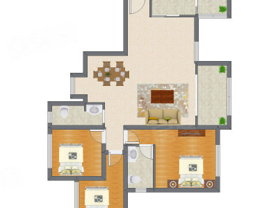 3室2厅 120.06平米户型图