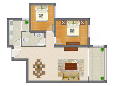 2室2厅 88.92平米户型图