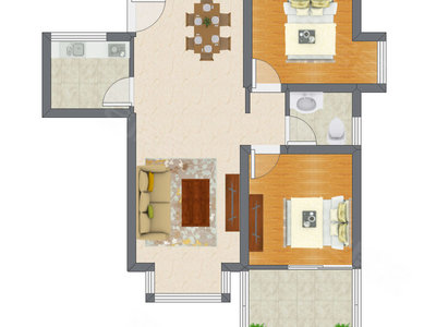 2室2厅 83.48平米户型图