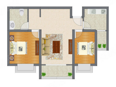 2室1厅 98.88平米户型图