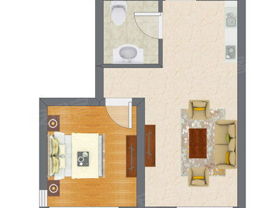 1室1厅 43.00平米