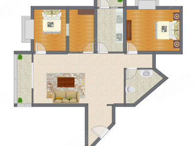 2室1厅 126.00平米户型图
