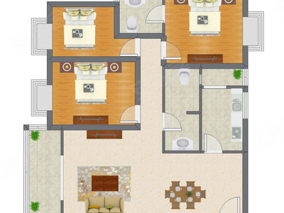 3室2厅 115.72平米户型图
