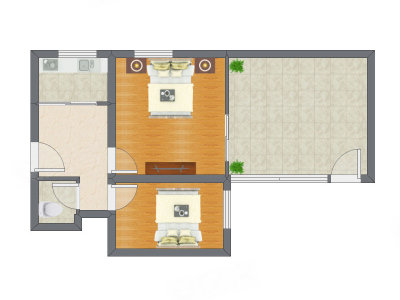 2室1厅 52.30平米户型图