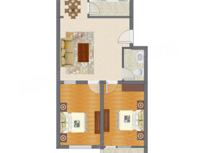 2室2厅 85.36平米户型图