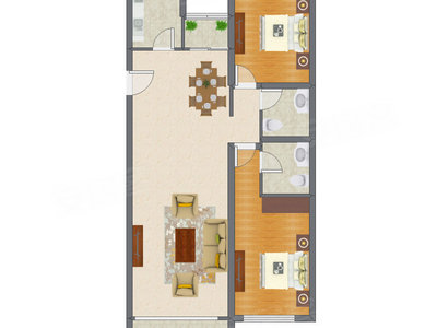 2室2厅 127.58平米户型图