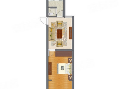 1室1厅 31.38平米户型图