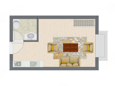 2室1厅 34.50平米户型图