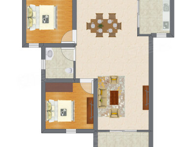 2室2厅 54.83平米户型图