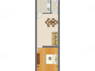 1室2厅 40.02平米户型图