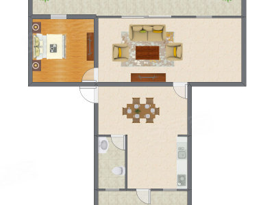 1室2厅 93.80平米户型图