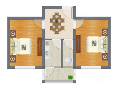 2室1厅 56.64平米户型图
