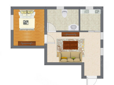 1室1厅 53.17平米户型图