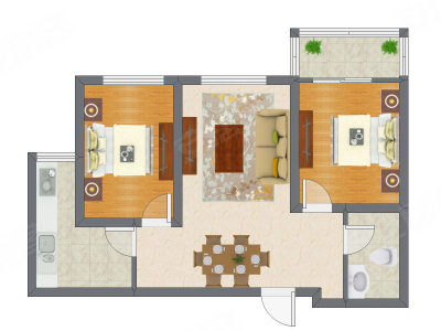 2室2厅 73.40平米户型图