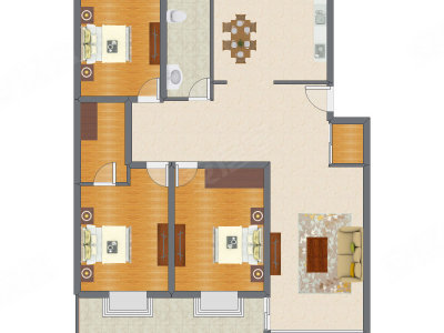 3室2厅 144.20平米户型图