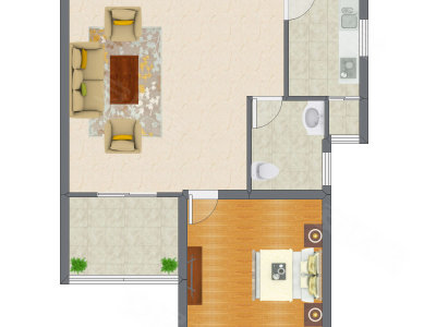 1室1厅 57.74平米户型图