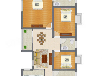 3室2厅 98.00平米户型图