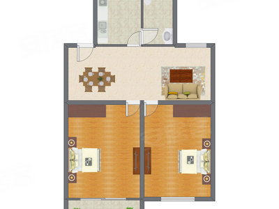 2室2厅 85.84平米户型图