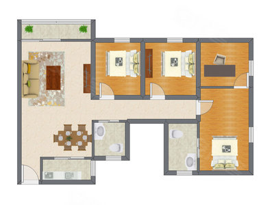 3室2厅 123.80平米户型图