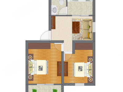 2室1厅 41.83平米户型图