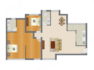 2室2厅 128.74平米户型图