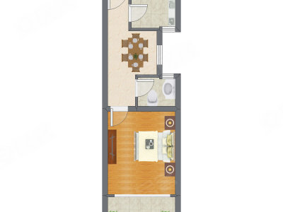 1室1厅 43.44平米户型图