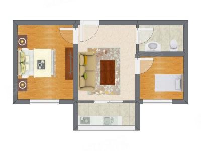 2室1厅 51.38平米户型图