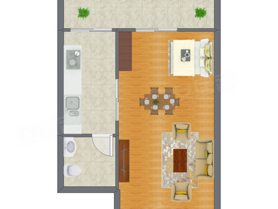 1室1厅 45.12平米户型图