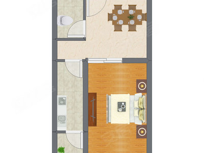1室1厅 45.20平米户型图