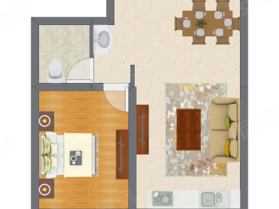 1室1厅 54.47平米户型图