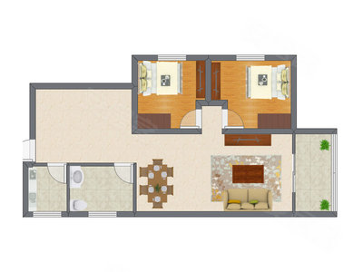 2室1厅 96.00平米户型图