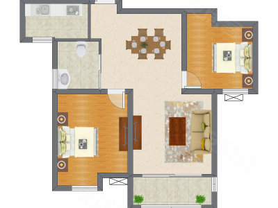 2室2厅 91.74平米户型图