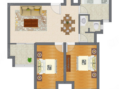 2室2厅 84.05平米户型图