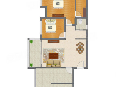 2室2厅 90.64平米户型图