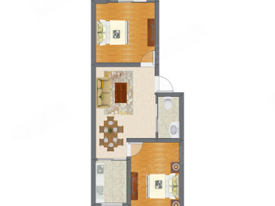 2室2厅 48.67平米户型图