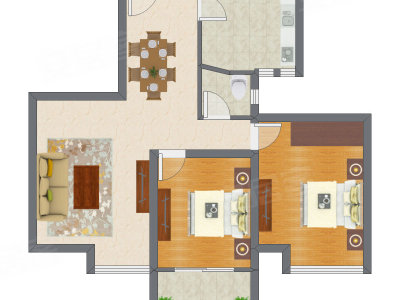 2室2厅 87.15平米户型图