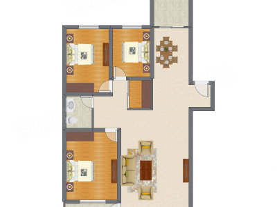 3室2厅 144.40平米户型图