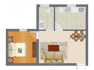 1室1厅 50.00平米户型图