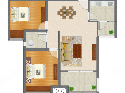 2室2厅 65.17平米