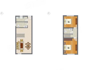2室1厅 37.91平米户型图
