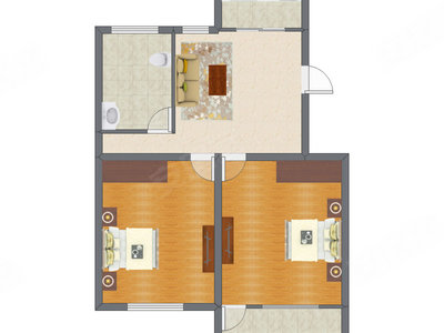 2室1厅 72.69平米