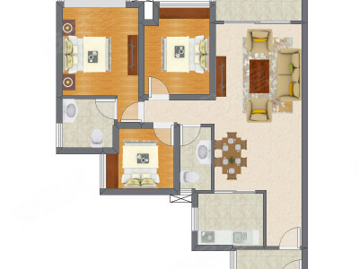 3室2厅 101.44平米户型图