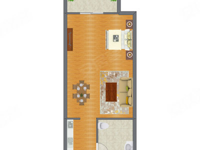 1室1厅 45.60平米户型图