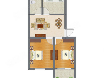 2室1厅 36.64平米户型图