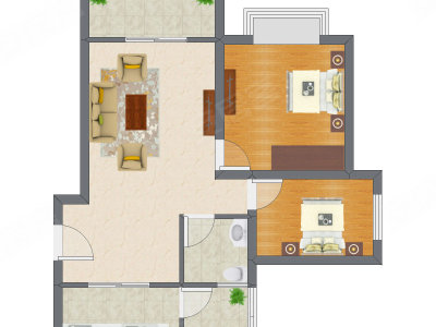 2室2厅 74.05平米