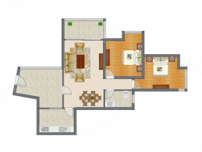 2室2厅 89.93平米户型图