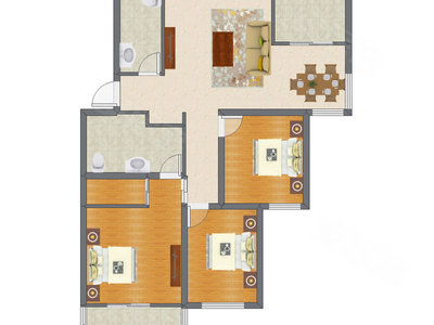 3室2厅 91.28平米户型图